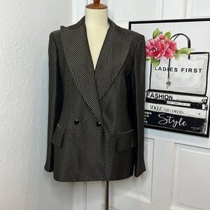 Emanuel Ungaro Black & Tan Striped Blazer Size 4/38